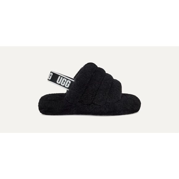 UGG Fluff Yeah Kids Slides size 2 Black Slingback - Picture 1 of 8